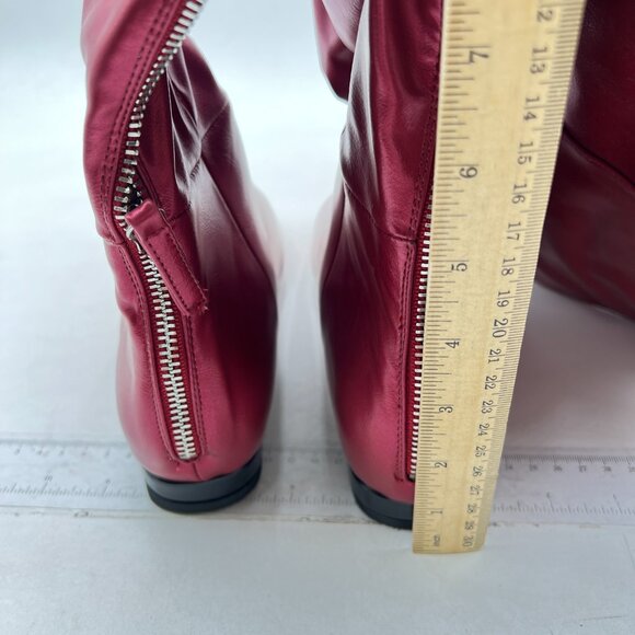 Wine Red Over The Knee High Boots Pointed Toe Flat Comfortable Back Zipper Shoes - Picture 4 of 7